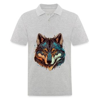 Une œuvre d’art de loup pour tous les amoureux des animaux - Polo Homme - gris chiné - Devant - Kai (181cm)