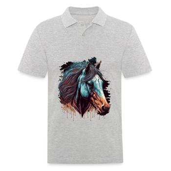 Kunstwerk für Pferde - Männer Poloshirt - Grau meliert - Vorne - Kai (181cm)