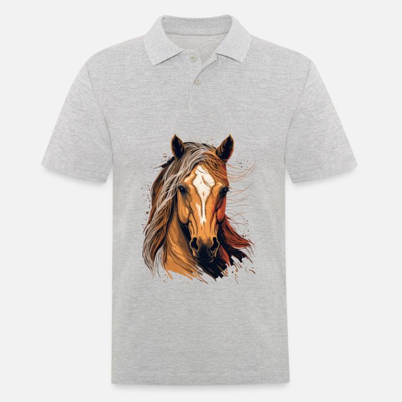 Pferde Illustration - Männer Poloshirt - Grau meliert