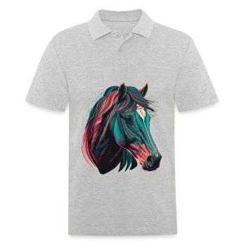 Kopf eines Hengstes - Männer Poloshirt - Grau meliert - Vorne - Kai (181cm)