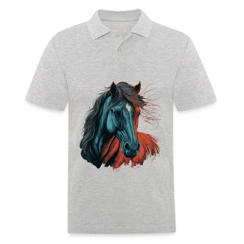 Pferde Illustration - Männer Poloshirt - Grau meliert - Vorne - Kai (181cm)