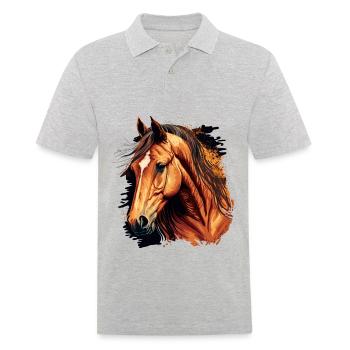 Erstaunliche Pferdezeichnung - Männer Poloshirt - Grau meliert - Vorne - Kai (181cm)