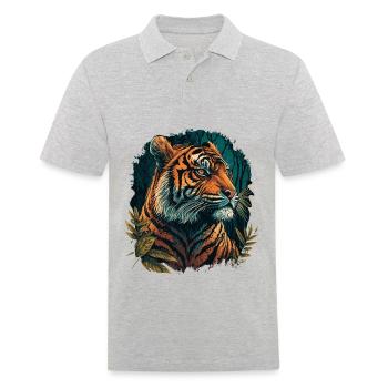 Tiger in Afrika - Männer Poloshirt - Grau meliert - Vorne - Kai (181cm)