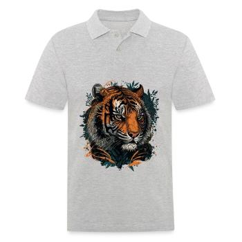 Eine digitale Tiger-Illustration - Männer Poloshirt - Grau meliert - Vorne - Kai (181cm)