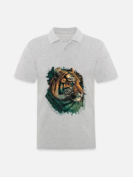Tigre vert - Polo Homme - gris chiné