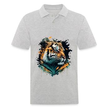 Tiger with falling Leaves - Men's Polo Shirt - heather grey - Front - Kai (181cm)