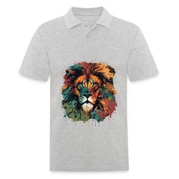 Face of Lion Design - Men's Polo Shirt - heather grey - Front - Kai (181cm)