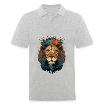 Digitale Darstellung eines Löwenkopfes - Männer Poloshirt - Grau meliert - Vorne - Kai (181cm)