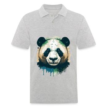 Panda Ink Illustration - Männer Poloshirt - Grau meliert - Vorne - Kai (181cm)