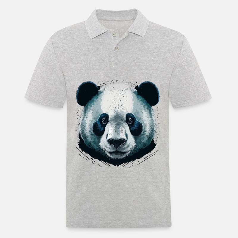 Realistischer Pandakopf - Männer Poloshirt - Grau meliert
