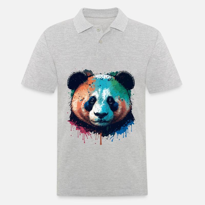 Colerful Panda Bärenkopf - Männer Poloshirt - Grau meliert