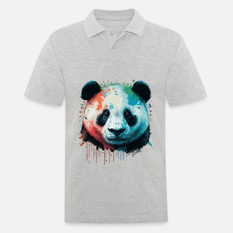 Panda Geschenk für Mädchen - Männer Poloshirt - Grau meliert