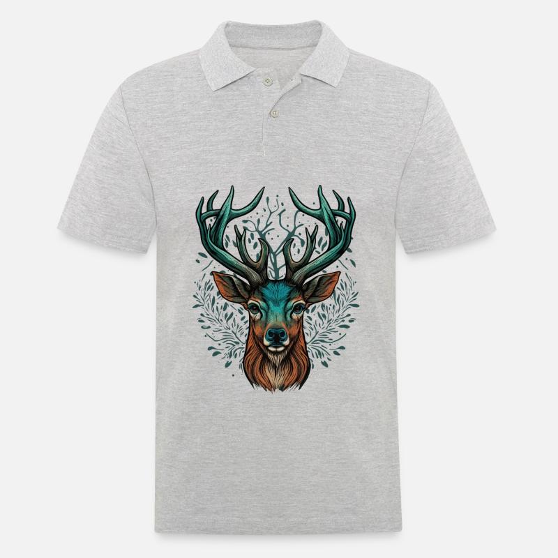 Hirschkopf - Männer Poloshirt - Grau meliert