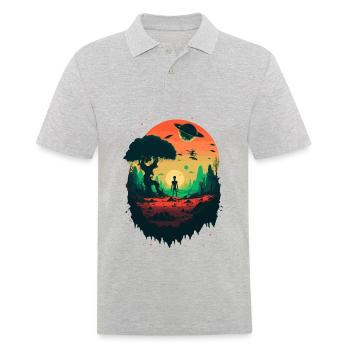 alien staring - Men's Polo Shirt - heather grey - Front - Kai (181cm)