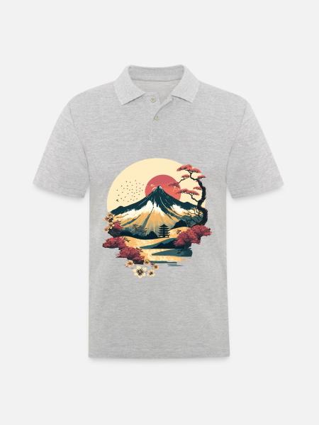 Berg in Japan - Männer Poloshirt - Grau meliert