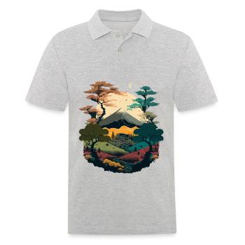 Illustration im Querformat - Männer Poloshirt - Grau meliert - Vorne - Kai (181cm)