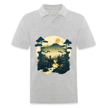 Japanischer Holzschnitt - Männer Poloshirt - Grau meliert - Vorne - Kai (181cm)
