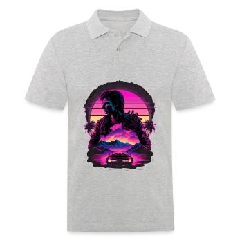 Synthwave-Kunst - Männer Poloshirt - Grau meliert - Vorne - Kai (181cm)