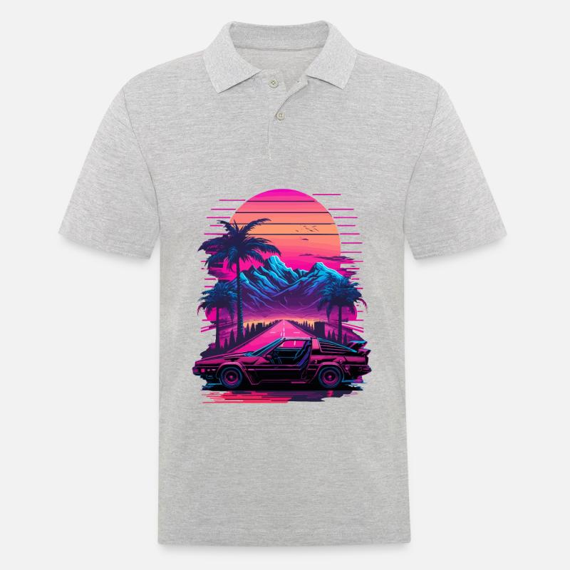 Vaperwave Berg - Männer Poloshirt - Grau meliert