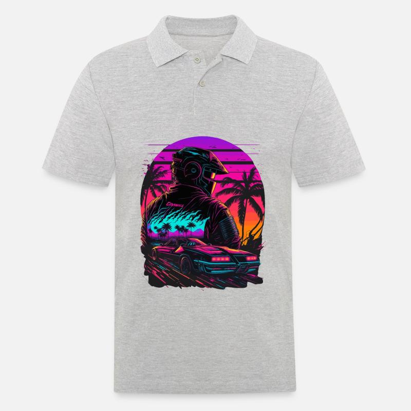 Miami Beach Vaperwave - Männer Poloshirt - Grau meliert