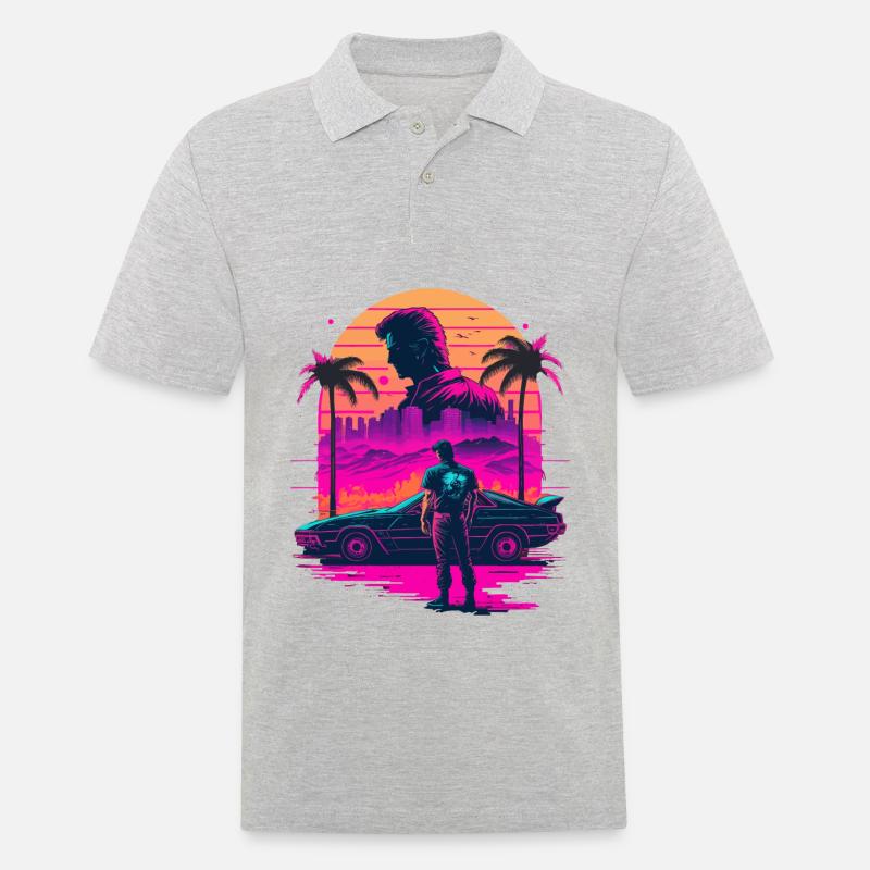 Retro-Vaperwave - Männer Poloshirt - Grau meliert