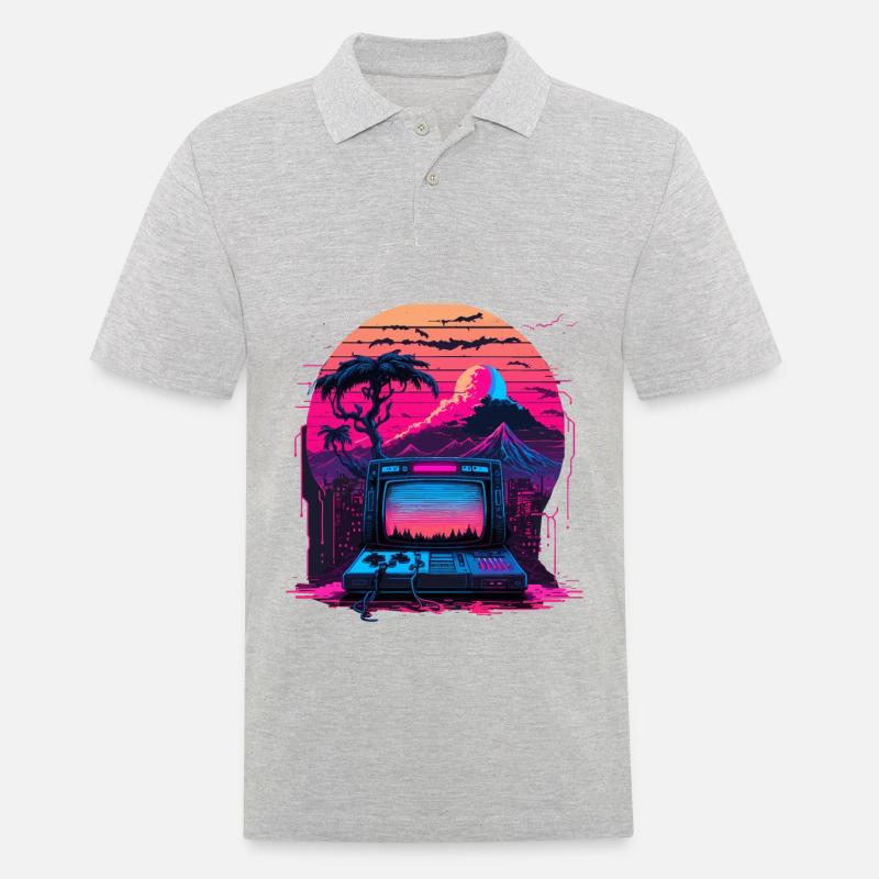 Vaporwave Computer - Männer Poloshirt - Grau meliert