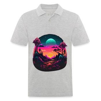 Paysage Vaporwave - Polo Homme - gris chiné - Devant - Kai (181cm)