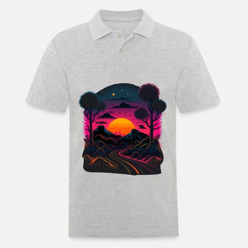 Synthwave-Artwork - Männer Poloshirt - Grau meliert
