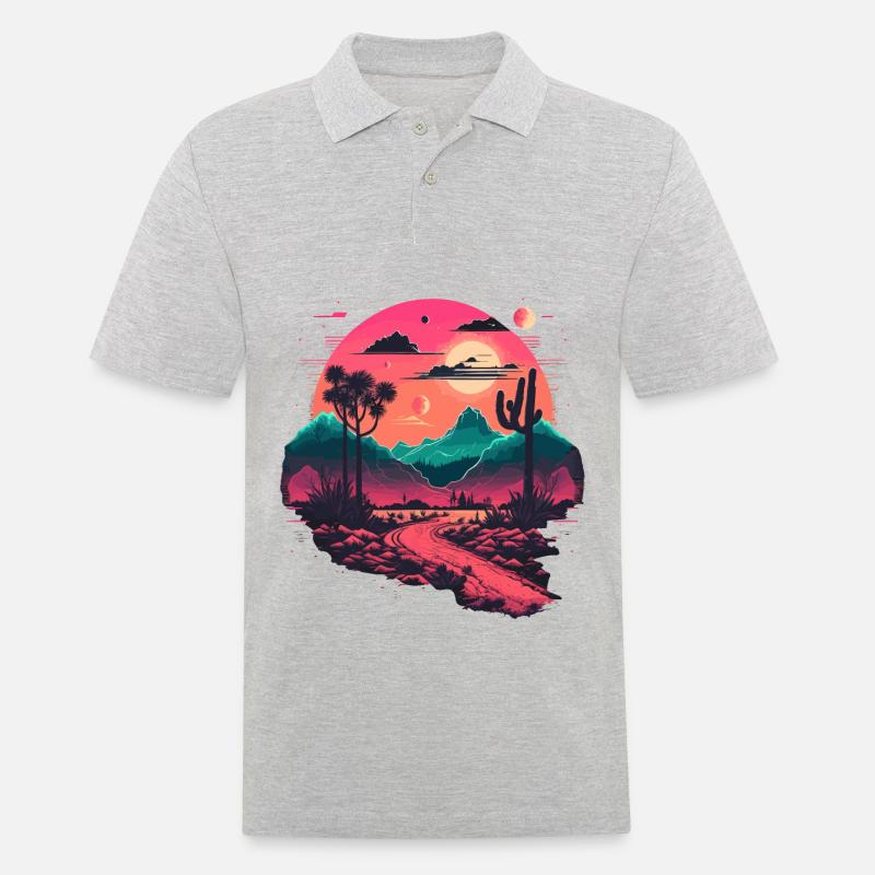 Synthwave-Gebirge - Männer Poloshirt - Grau meliert