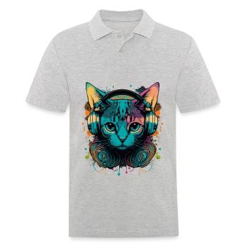 Chat vintage et musique - Polo Homme - gris chiné - Devant - Kai (181cm)