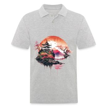 Temple japonais sur la montagne - Polo Homme - gris chiné - Devant - Kai (181cm)