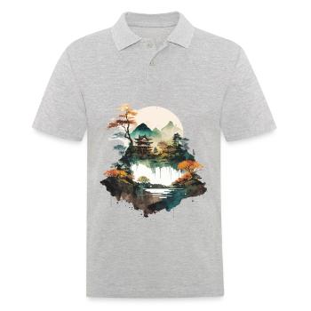 Japanische Natur - Männer Poloshirt - Grau meliert - Vorne - Kai (181cm)