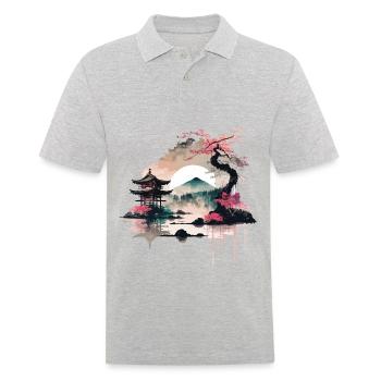 Japanischer Sonnenaufgang - Männer Poloshirt - Grau meliert - Vorne - Kai (181cm)