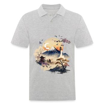 Snowy Mountain - Japanese Watercolor Art - Men's Polo Shirt - heather grey - Front - Kai (181cm)