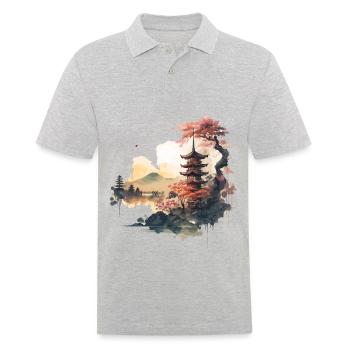 Œuvre d’art de temple asiatique - Polo Homme - gris chiné - Devant - Kai (181cm)