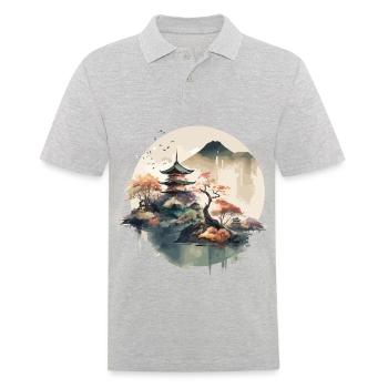 Traditionelle japanische Holzschnittkunst - Männer Poloshirt - Grau meliert - Vorne - Kai (181cm)
