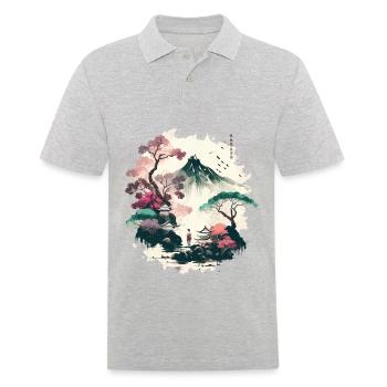 Rote Sonne - Männer Poloshirt - Grau meliert - Vorne - Kai (181cm)