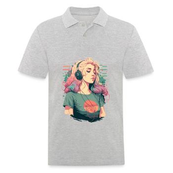 Anime Mädchen mit Kopfhörern - Männer Poloshirt - Grau meliert - Vorne - Kai (181cm)