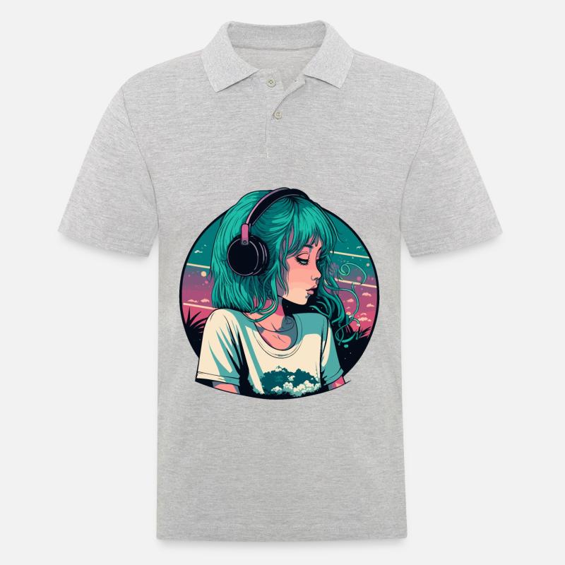 Süßes Lo-Fi-Mädchen - Männer Poloshirt - Grau meliert