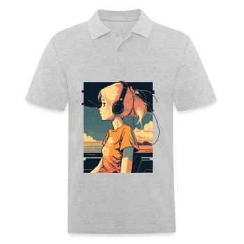 Retro Anime Mädchen - Männer Poloshirt - Grau meliert - Vorne - Kai (181cm)