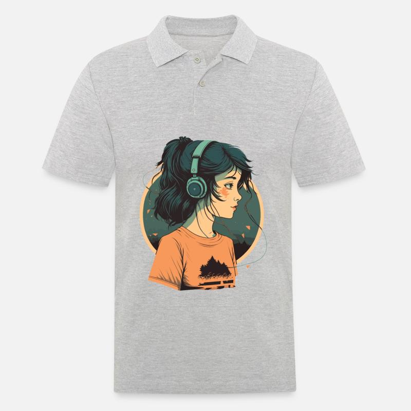 Süßes Anime-Mädchen - Männer Poloshirt - Grau meliert