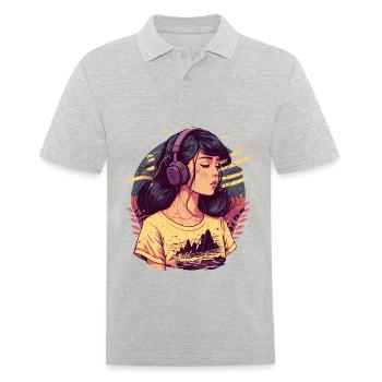 Tokyo Girl Listening to Chill Beats - Men's Polo Shirt - heather grey - Front - Kai (181cm)