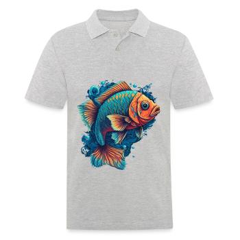 Flat Fish Illustration - Männer Poloshirt - Grau meliert - Vorne - Kai (181cm)