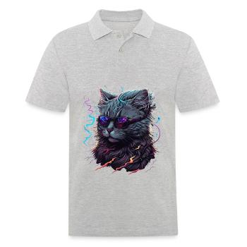 Futuristische Katze - Männer Poloshirt - Grau meliert - Vorne - Kai (181cm)
