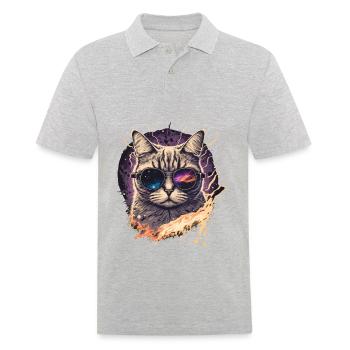 Vapowave Glitch Katze - Männer Poloshirt - Grau meliert - Vorne - Kai (181cm)