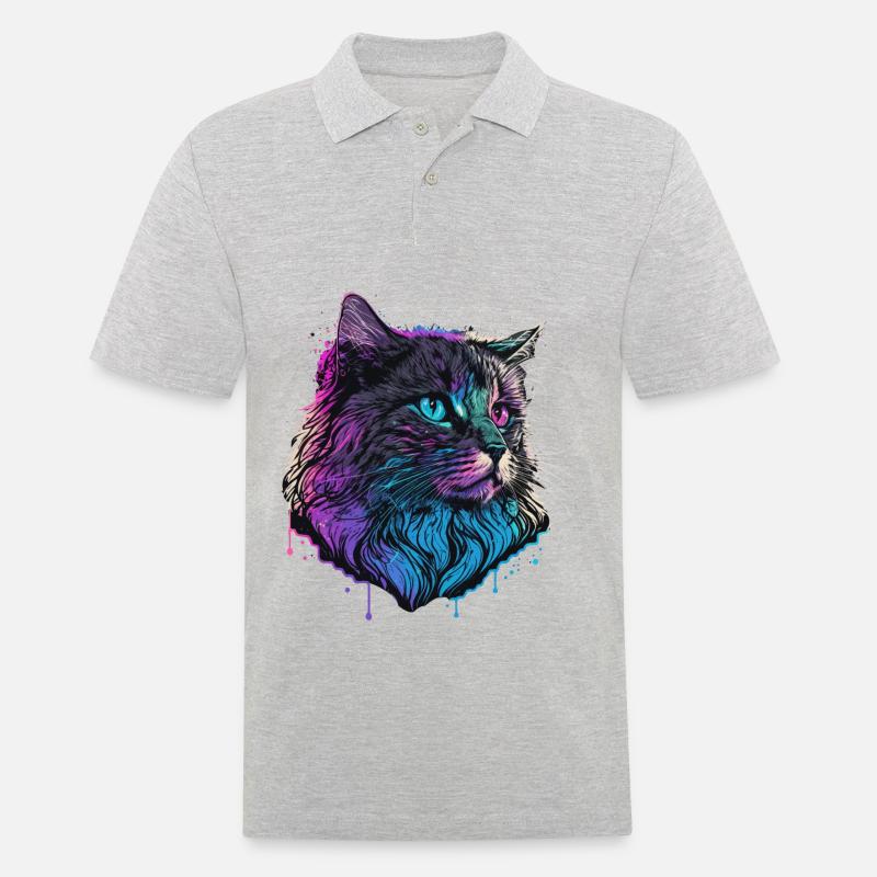 Dampfer Katze Illustration - Männer Poloshirt - Grau meliert