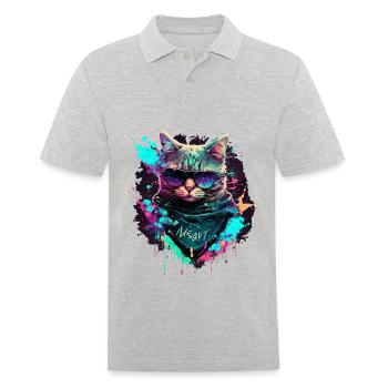 Cybper Katze - Männer Poloshirt - Grau meliert - Vorne - Kai (181cm)