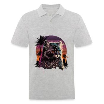 Synthwave Cat - Men's Polo Shirt - heather grey - Front - Kai (181cm)