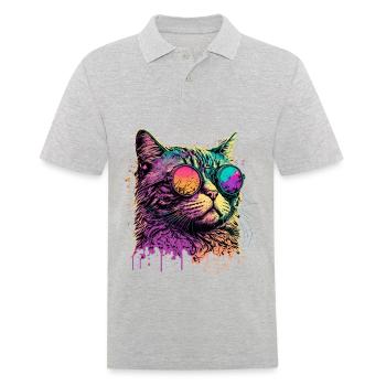Neonkatze mit Sonnenbrille - Männer Poloshirt - Grau meliert - Vorne - Kai (181cm)