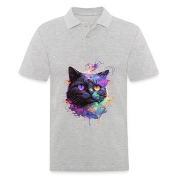 Illustration de chat coloré - Polo Homme - gris chiné - Devant - Kai (181cm)